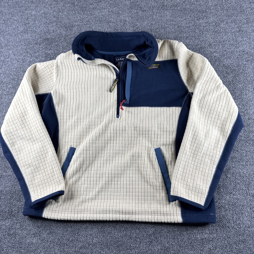 LL Bean Mountain Classic Windproof Fleece Mens XL Jacket Full Zip Waffle Knit